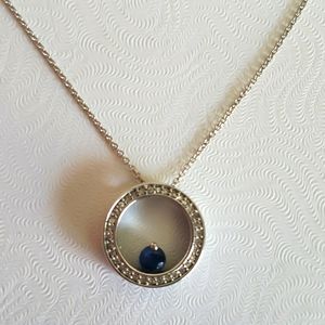 Sapphire and Diamond Accent 14K White Gold Round Pendant with Chain